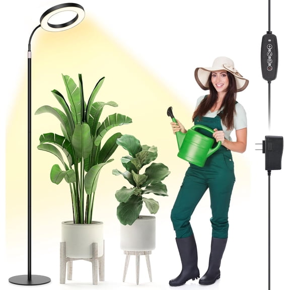 Grow Light with Stand for Indoor Plants, Adjustable Height up to 68", Full Spectrum Grow Light for Large & Tall Plants, Auto Timer 6/8/12/16H, 5-Level Dimmable, 3 Lighting Modes