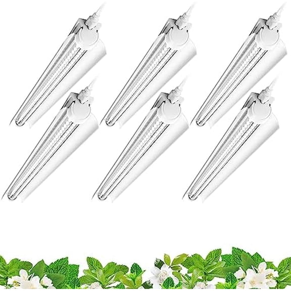Grow Lights, 2FT 5000K White Full Spectrum Plant Growing Lamps, 144W(6 x 24W, 800W Equivalent), T8 LED Grow Light Bulbs, Plant Lights for Indoor Plants, Greenhouse, Linkable Design, 6-Pack