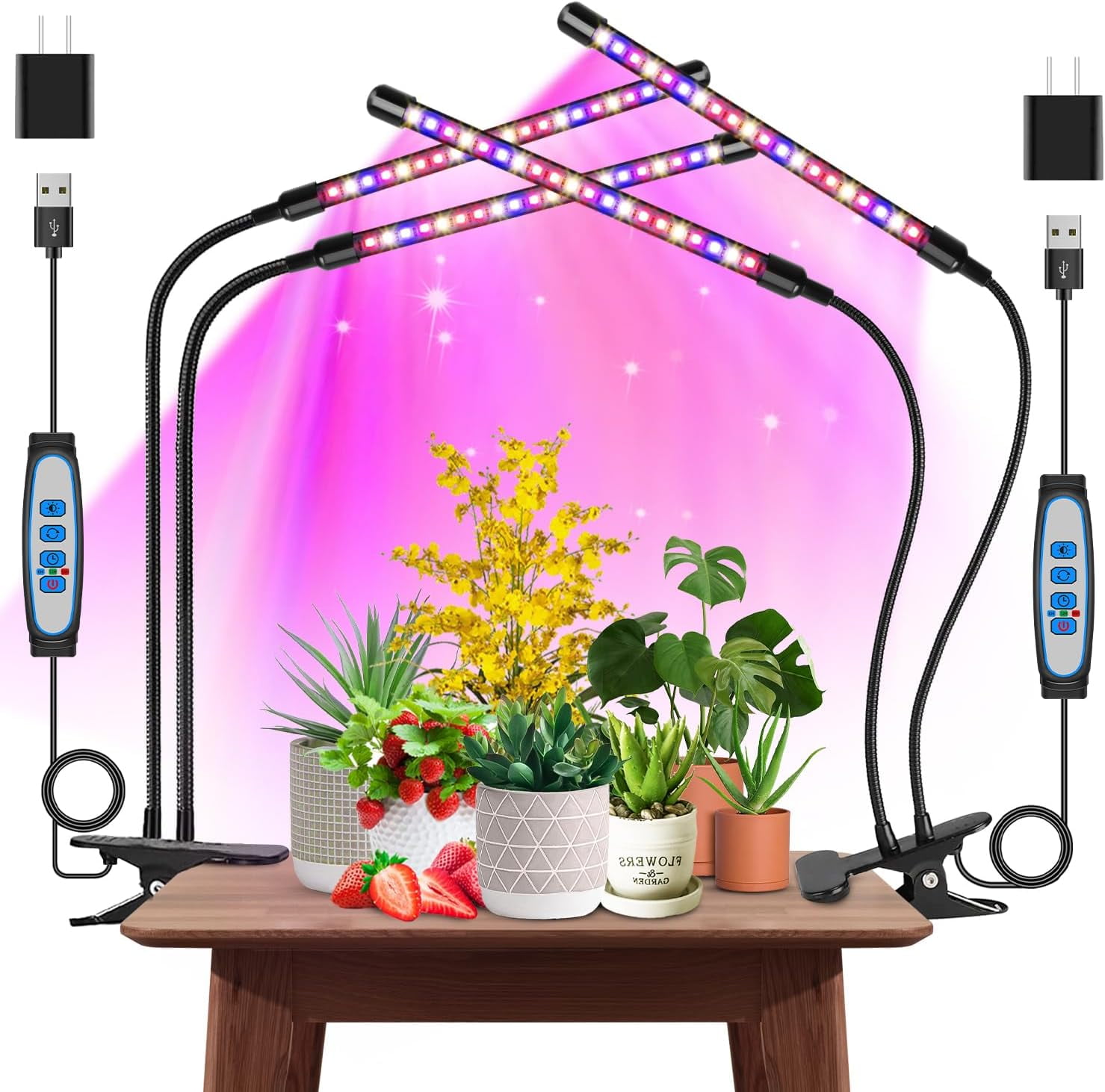 グロウアップライト×2 Grow Lights for Indoor Plants, 2PCS 2 Heads Full Spectrum Led Grow