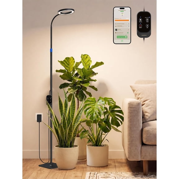 Grow Lights for Indoor Plants, Full Spectrum LED Floor Grow Light with App & Manual Control, Dimmable 1-100%, Timer 3/9/12H, Telescopic Adjustable Height Plant Lights for Tall House Plants