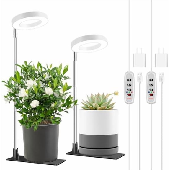 Grow Lights for Indoor Plants,Full Spectrum Plant Lights for Indoor Growing with with 3/9/12H Timer, 3 Color Modes, 10 Brightness, 6.5"-26" Height Adjustable Small Grow Light, 2 Pack(3.4in)
