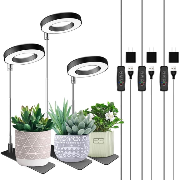 Grow Lights for Indoor Plants, Full Spectrum Plant Lights for Indoor Growing, Height Adjustable Halo Grow Light with Base, 3 Optional Spectrums, Auto Timer 3/9/12Hrs, 10 Brightness, 5 Pack