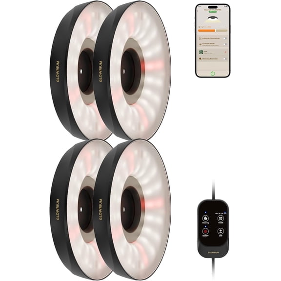 Grow Lights for Indoor Plants, Full Spectrum Puck Grow Light with Manual & APP Control, 32W(4 x 8W) Plant Lamp Auto-Timer, Plant Assistant 10 Levels Dimmable for Plant Shelf (4 Packs,Black)