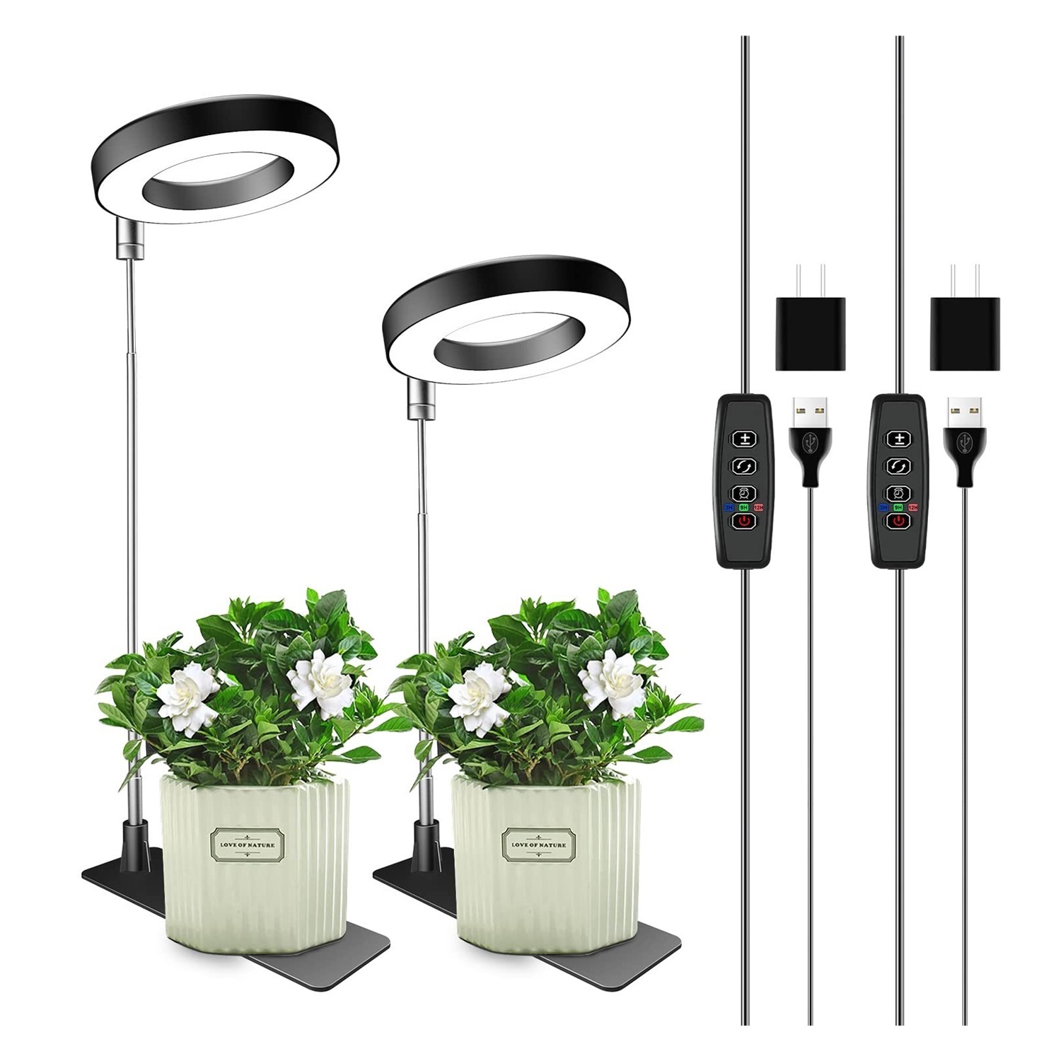 Grow Lights for Indoor Plants, Full Spectrum LED Halo Plant Light with Stand Height Adjustable Auto Timer, for Plants