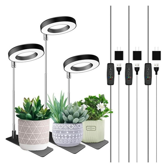 Grow Lights for Indoor Plants, Full Spectrum Small Halo Plant Grow Light with Base, 48 LED Growing Lamp 10 Levels Dimmable Auto On Off 3/9/12 Hrs Timer for Small Plants, White, 3.5in