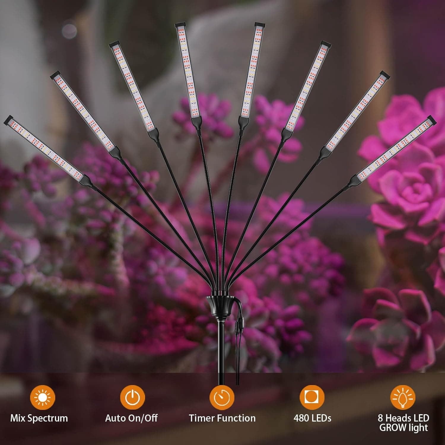 Grow Lights for Indoor Plants Full Spectrum with Stand and Timer, (Red ...