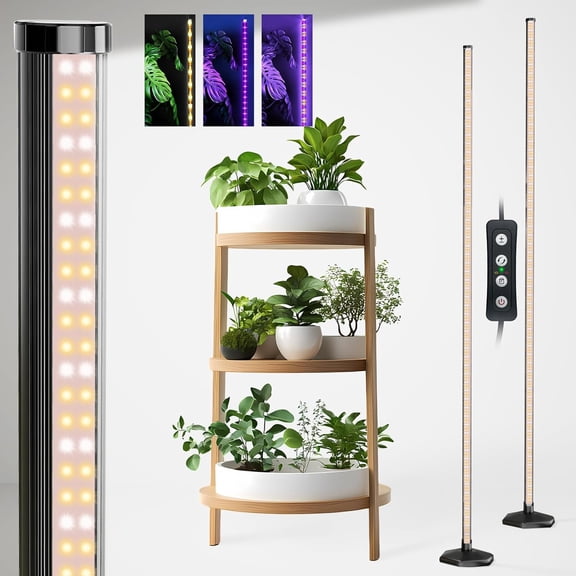 Grow Lights for Indoor Plants with Timer, 192 LEDs 42W Vertical Full Spectrum Grow Light 65 Inch Standing Grow Lights 3 Light Modes 5-Level Dimmable Wide Coverage