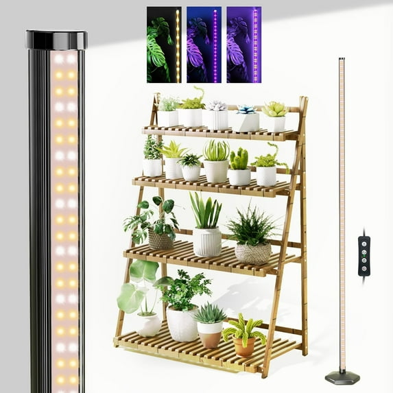 Grow Lights for Indoor Plants with Timer, 192 LEDs 42W Vertical Full Spectrum Grow Light 65 Inch Standing Grow Lights 3 Light Modes 5-Level Dimmable Wide Coverage