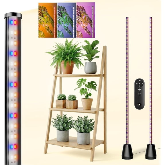 Grow Lights for Indoor Plants with Timer, 2PCS 60 Inch Vertical Grow Light Full Spectrum 384 LEDs 48W with Remote 3/6/12H Auto On/Off 3 Light Modes 5-Level Dimmable Standing Plant Lamp