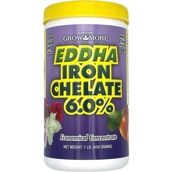 Grow More 0.2-0-0 EDDHA Iron Chelate for Greener Plants on Soils with pH of 7 or Above - 1lb of Water Soluble Chelated 6% Iron for Plants