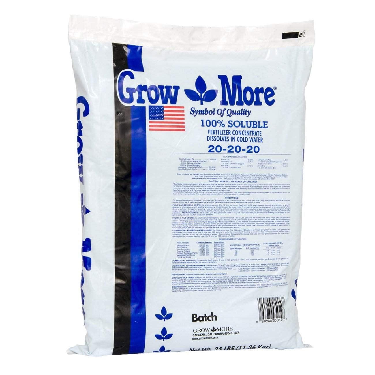 Grow More 202020 Water Soluble Fertilizer 25lb Bag of All Purpose