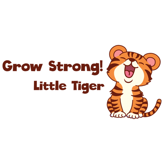 Grow Strong Little Tiger Artwork Design Vinyl Wall Decal - Cute Zoo Animal Roaring with Inspirational Words or Quotation Art for Kid's Bedroom Wall Decoration - 30" x 20"