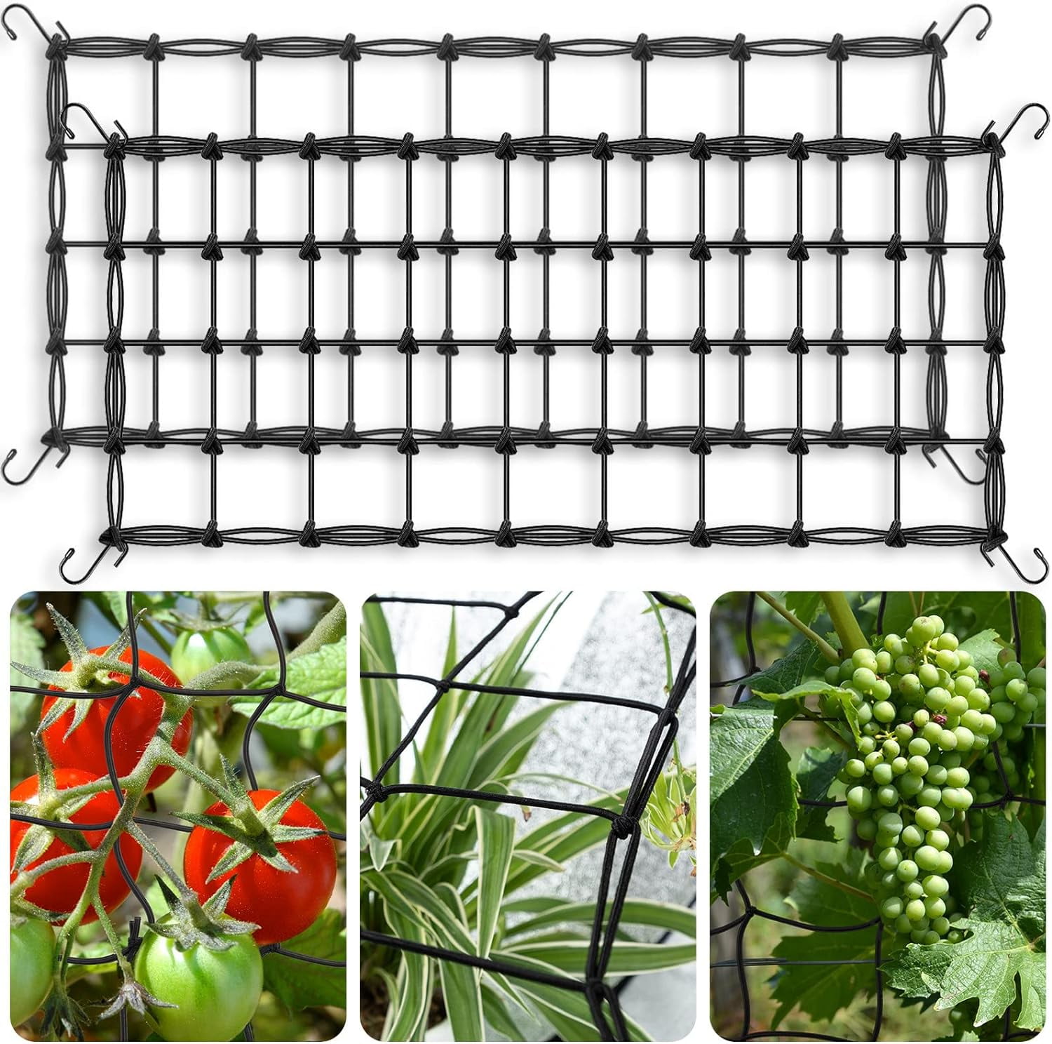 Grow Tent Trellis Netting,HeavyDuty Elastic Plant Net with Steel Hooks