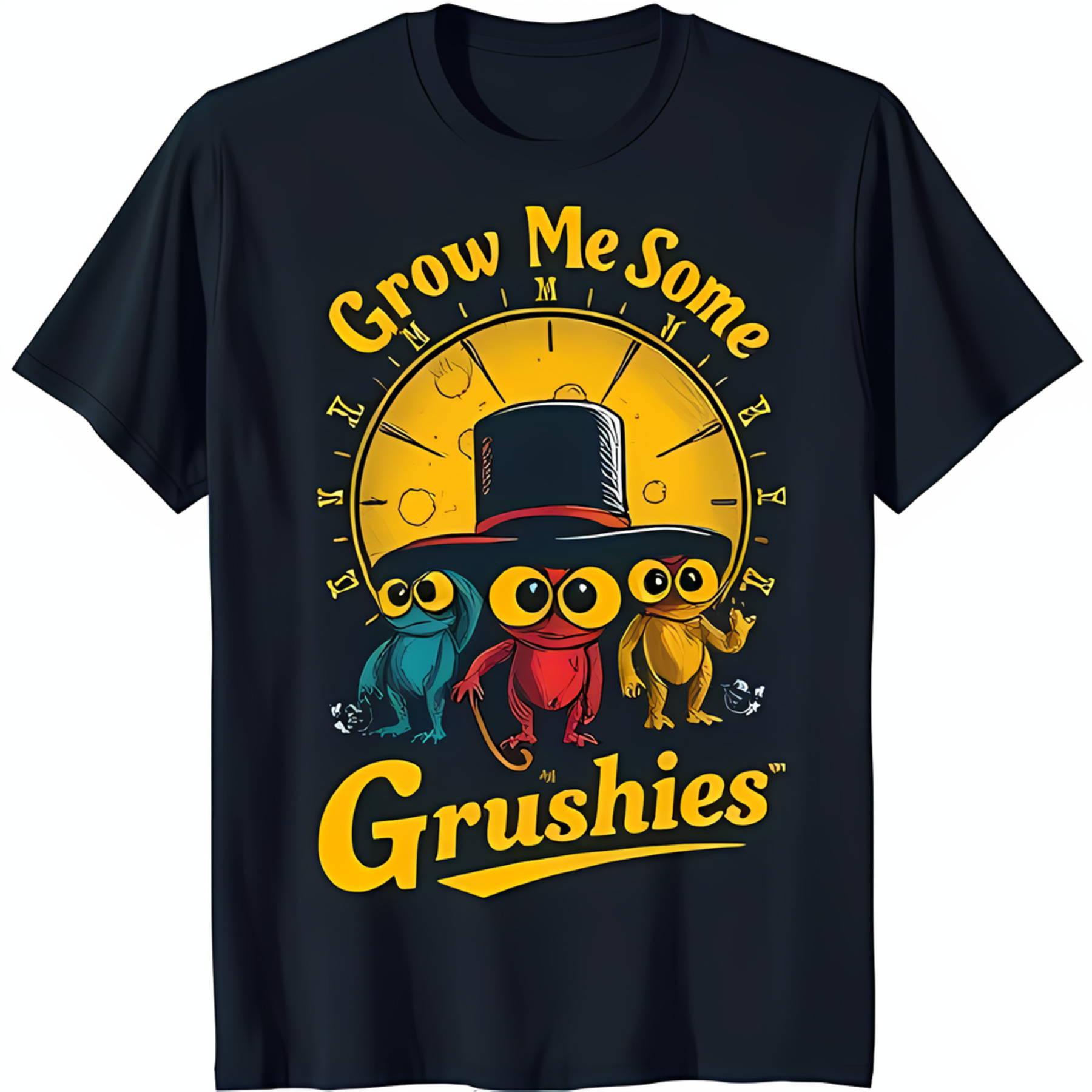 Grow Up Game Black TShirt with Iconic 'Grow Me Some Grushnies' Clock