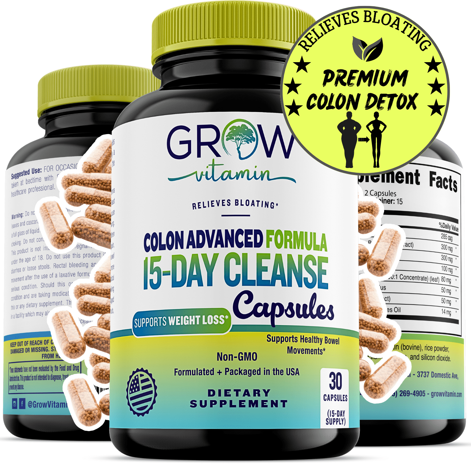 Grow Vitamin Fast Acting Colon Cleanse Formula, Supports Healthy Bowel