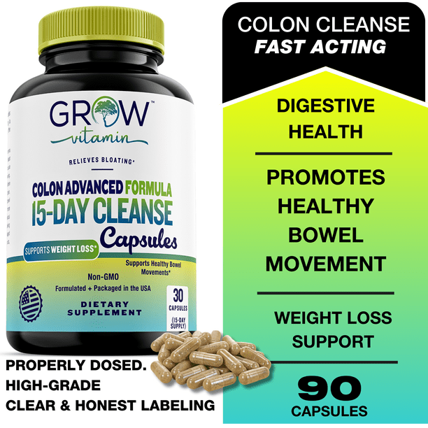 Grow Vitamin Fast Acting Colon Cleanse Formula, Supports Healthy Bowel