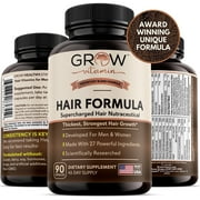 Grow Vitamin Hair Growth Supplement with Biotin, Vitamin D3 & Hyaluronic Acid - 90 Capsules