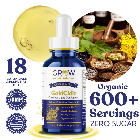 Grow Vitamin Gold Cidin Biofilm Buster & Gut Detox Support with Oregano, Thyme, Clove - Microbial Balance & Gut Health, 1 Oz