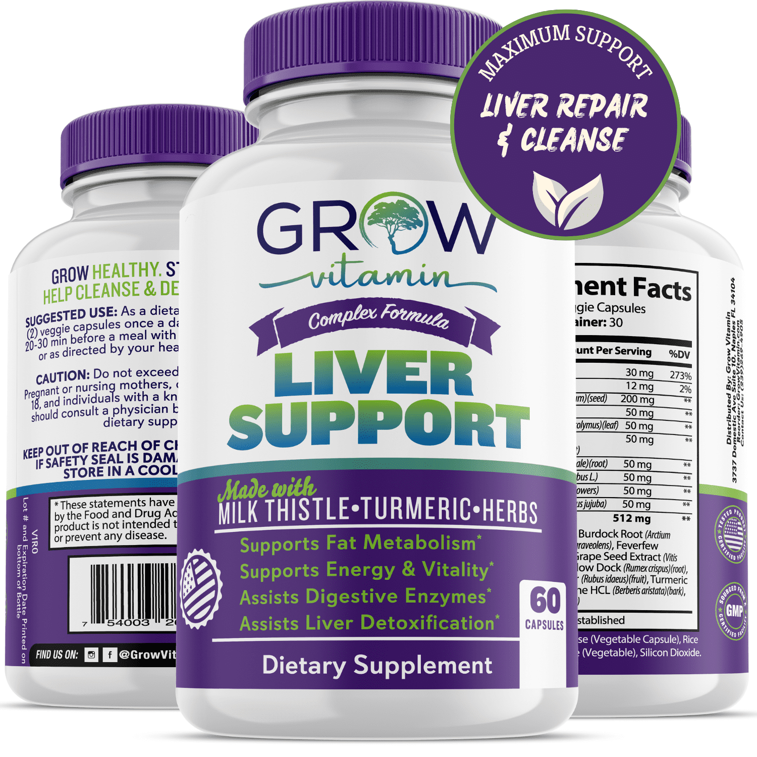 Grow Vitamin Liver Cleanse Detox & Repair Formula Herbal Liver