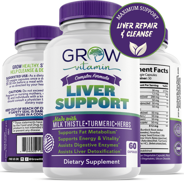 Grow Vitamin Liver Cleanse Detox & Repair Formula Herbal Liver Support Supplement with Milk