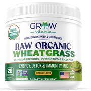 Grow Vitamin Organic Wheatgrass Juice Powder USDA Certified Lemon Flavor 8 oz