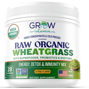 Grow Vitamin Raw Organic Wheatgrass Juice Powder - USDA Certified Organic Wheatgrass Powder w/ Chlorophyll, Trace Minerals & Natural Enzymes - Ultra-Concentrated - Lemon Flavor w/ Stevia