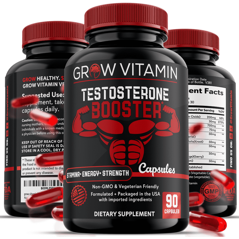 Grow Vitamin Testosterone Booster for Men - Men's Test Boost Supplement for  Energy, Stamina, Endurance - Natural Male Enhancement Pills with Saw  Palmetto - USA-Made, Non-GMO Supplements - 90 Capsules 