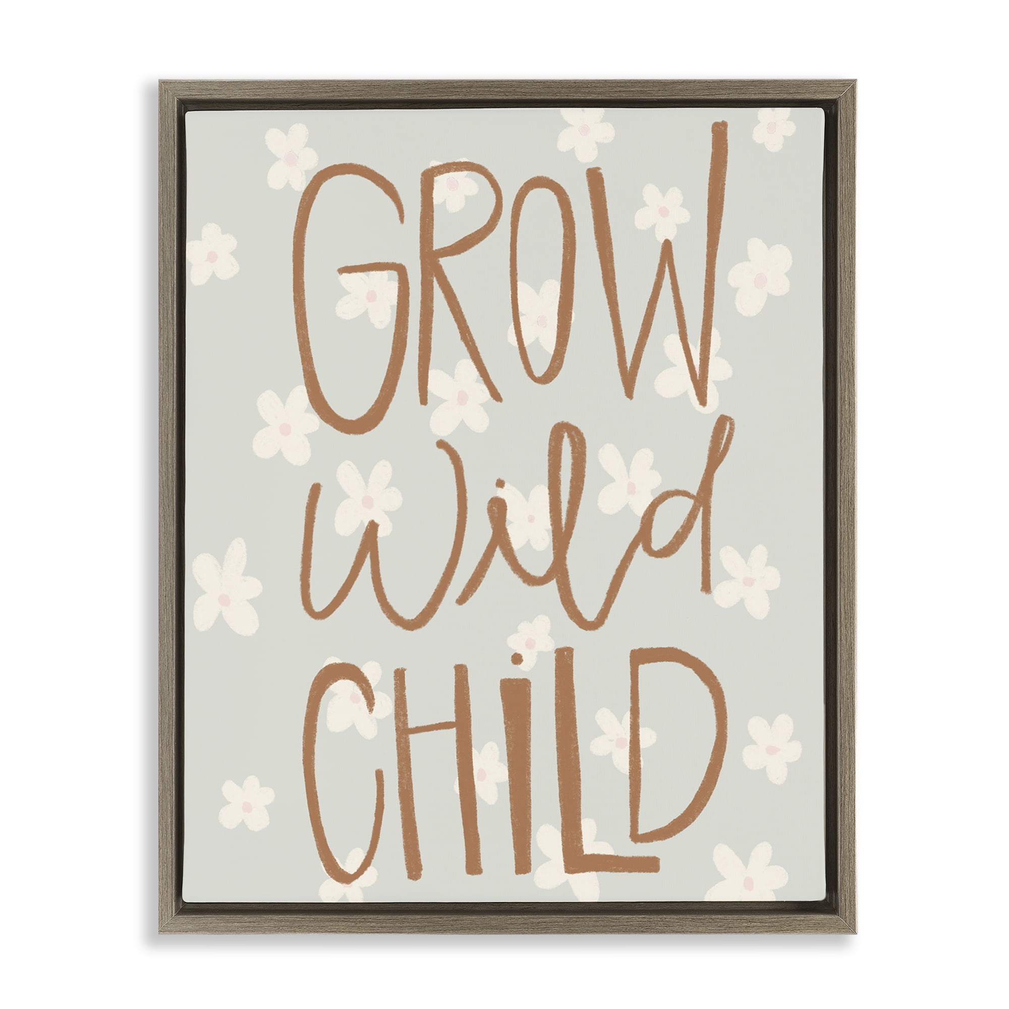Grow Wild Child Flowers Brown Framed Floater Canvas Wall Art, design by Katie Griggs