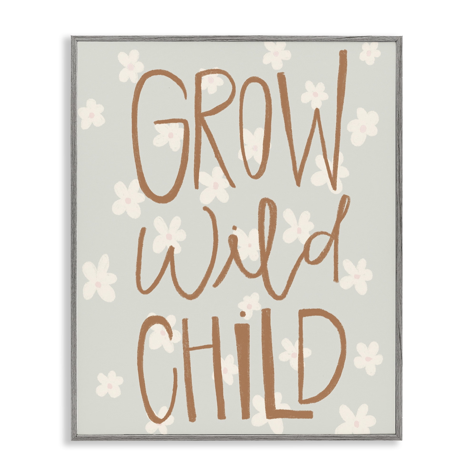 Grow Wild Child Flowers Gray Framed Giclee Art, design by Katie Griggs