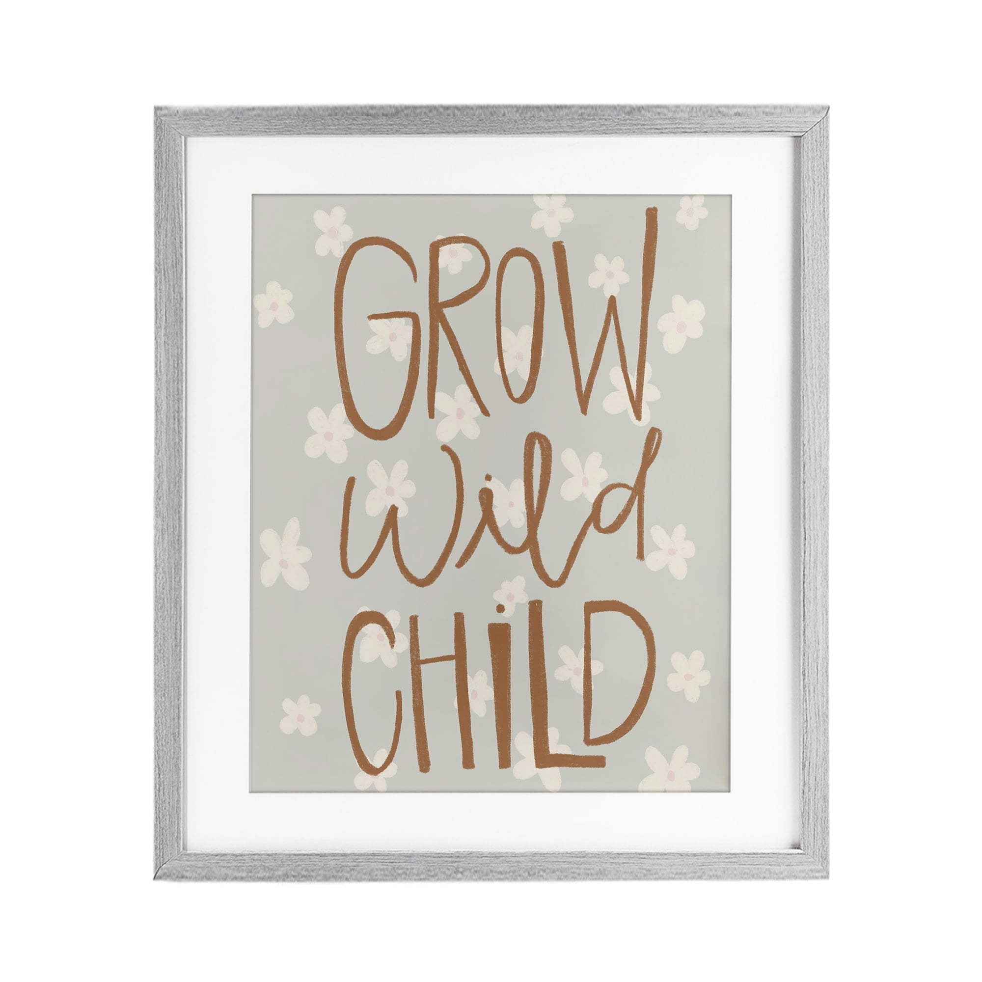 Grow Wild Child Flowers Gray Framed Print Under Glass, design by Katie Griggs