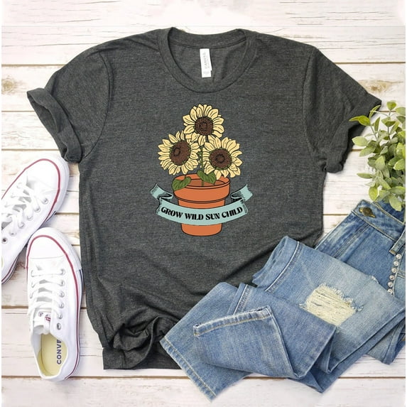 Grow Wild Sun Child T-shirt Hippie Shirt Boho Gift Vacation Tee Vacay Mode Butterfly Shirts Floral Vintage Summer Tops For Girls Women's
