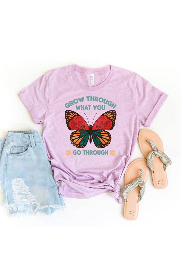 Grow Through What You Go Through T-shirt, Happy Shirt, Positive Shirt, Inspirational Top, Butterfly, Motivational Shirt, Compassion Top All Size S-5Xl