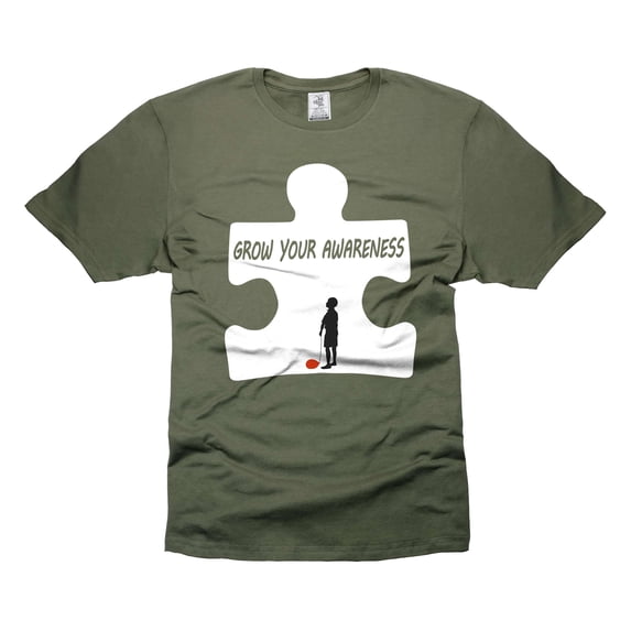 Grow Your Awareness T-Shirt Autism Puzzle Shirt Awareness Day T-Shirt Autism T Shirt (Medium Military Green)