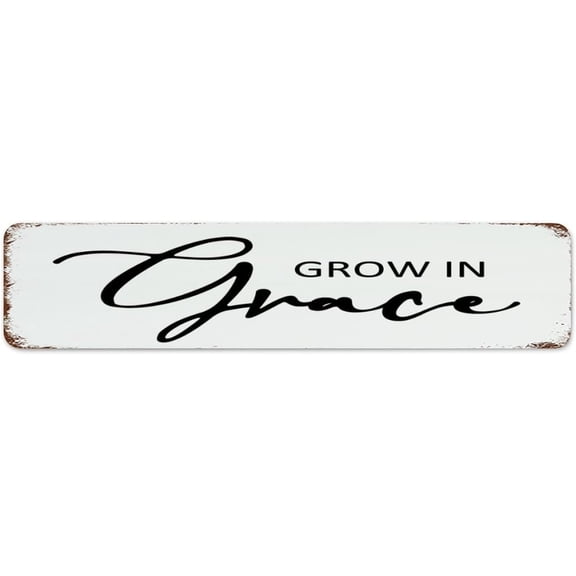 Grow in Grace Hanging Metal Signs Rustic Room Signs Home Decor Aluminum Metal Sign for Gate Outside Office 4"x16"