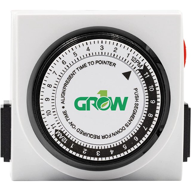 Grow1 Dual Outlet Mechanical Timer 24 Hour Hydroponics Grow Light