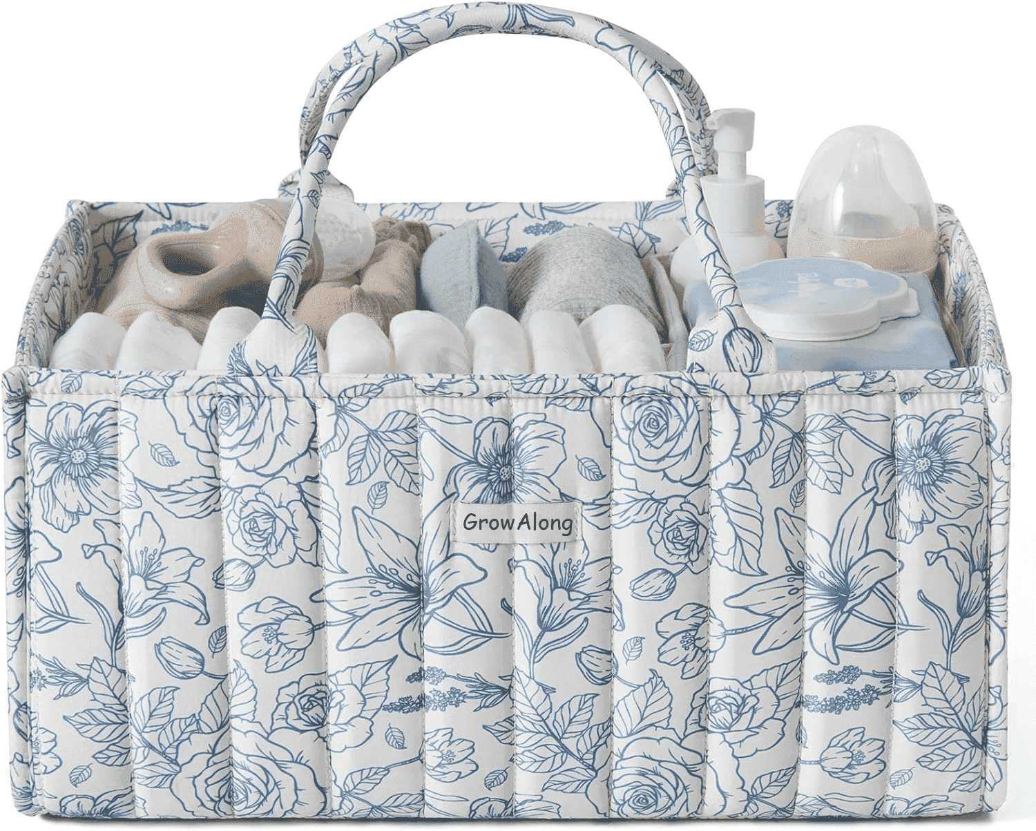Gilysido Floral Diaper Caddy Organizer, Cotton Baby Basket, Gift for Baby Shower, Newborn Essentials, Blue Floral