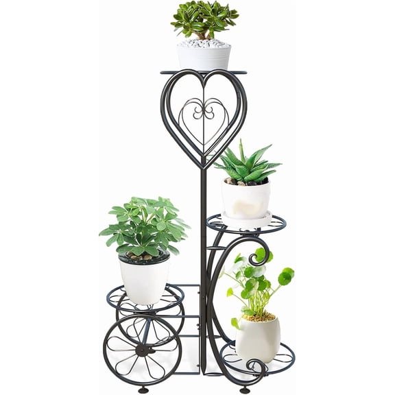 Gilysido 30 Inch 4-Tier Black Metal Plant Stand with Indoor and Outdoor