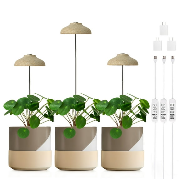 GrowLED Umbrella Plant Grow Light, Height Adjustable, 8/12/16H Automatic Timer, 10-Levels Brightness, 3 Lighting Modes, Chaff, 3-Pack