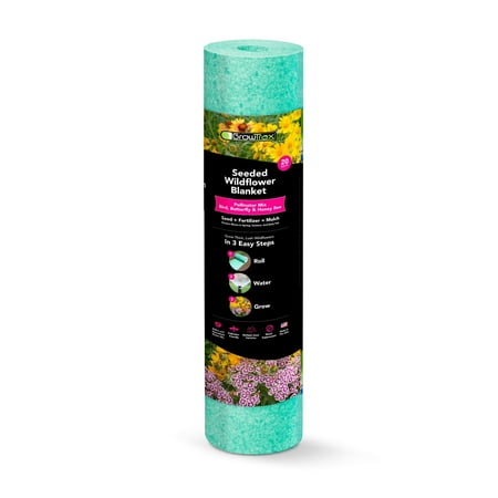 GrowTrax 20-ft. x 1-ft. Annual Sun to Partial Shade Pollinator Wildflower Mix Seed Blanket, 0.7 lbs.