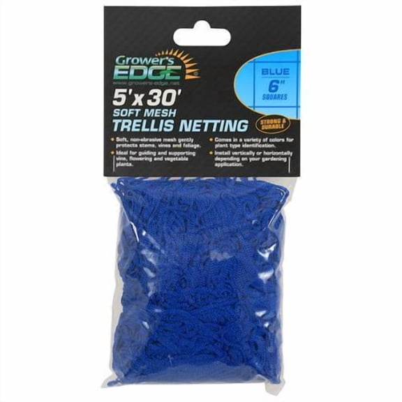 Grower's Edge Soft Mesh Trellis Netting 5 ft x 30 ft w/ 6 in Squares - Blue