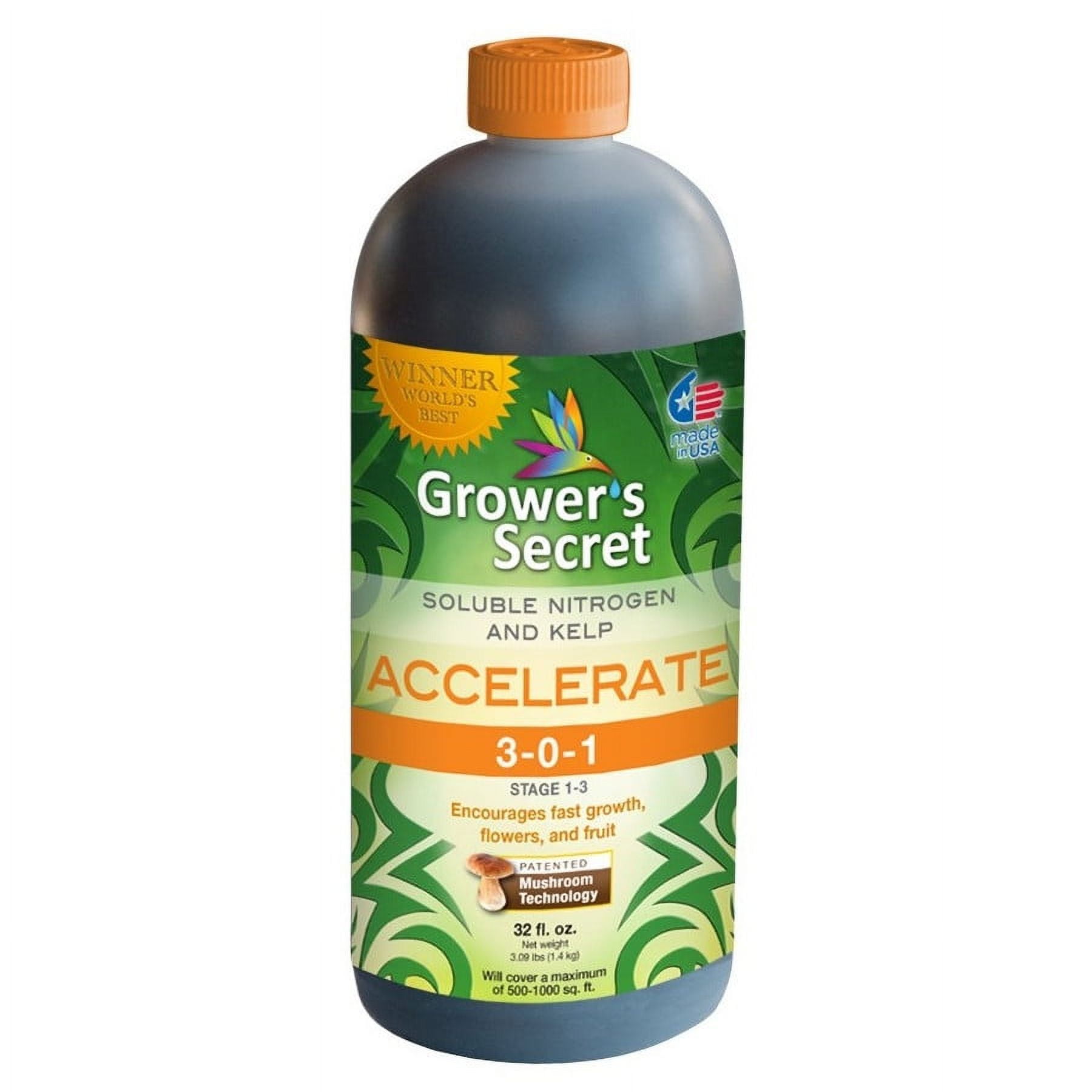 Grower's Secret Soluble Nitrogren And Kelp Accelerate - 3-0-1 - Encourages Fast Growth, Flowers And Fruit