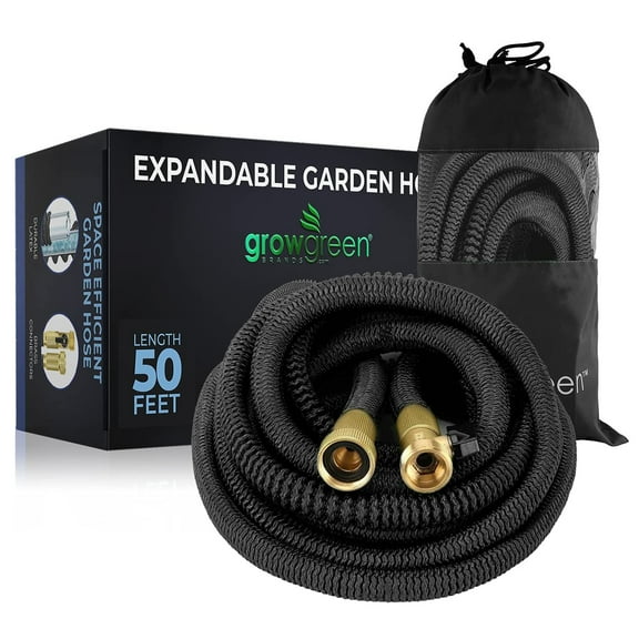 Growgreen Garden Hose with 8 Function Nozzle, Heavy Duty Expandable Garden Hose, Flexible and Lightweight, Double Latex Core, Solid Brass Connectors