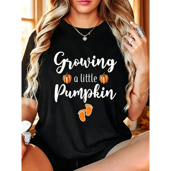 Growing A Little Pumpkin Halloween Pregnancy Announcement T-Shirt Women Maternity S-XXXL