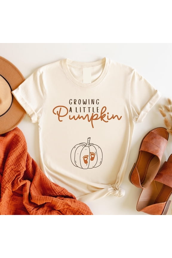 Growing A Little Pumpkin T-Shirt – Fall Pregnancy Announcement Tee, Thanksgiving Maternity Reveal Shirt