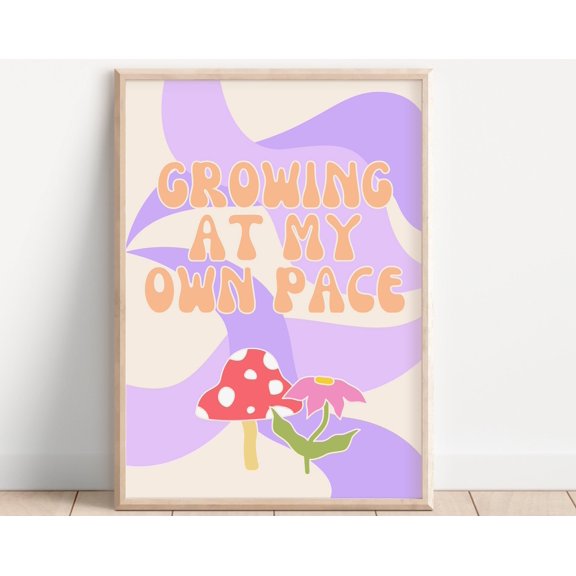Growing At My Own Pace Mushroom Floral Print Y2K Decor 90s Decor Mushroom Toadstool Print