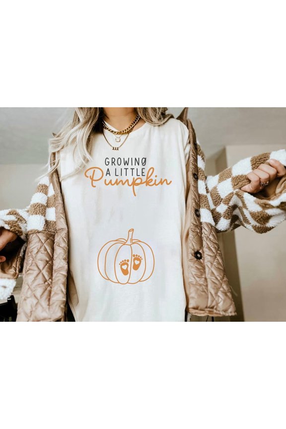Growing Little Pumpkin Fall Maternity Pregnancy Autumn Announcement T-Shirt All Size S-3XL