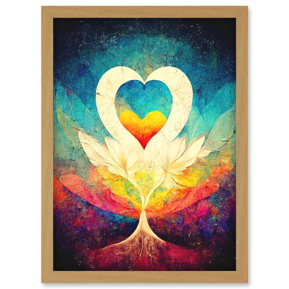 Growing Love Heart Painting With Rainbow Colour Gradient Artwork Framed Wall Art Print A4