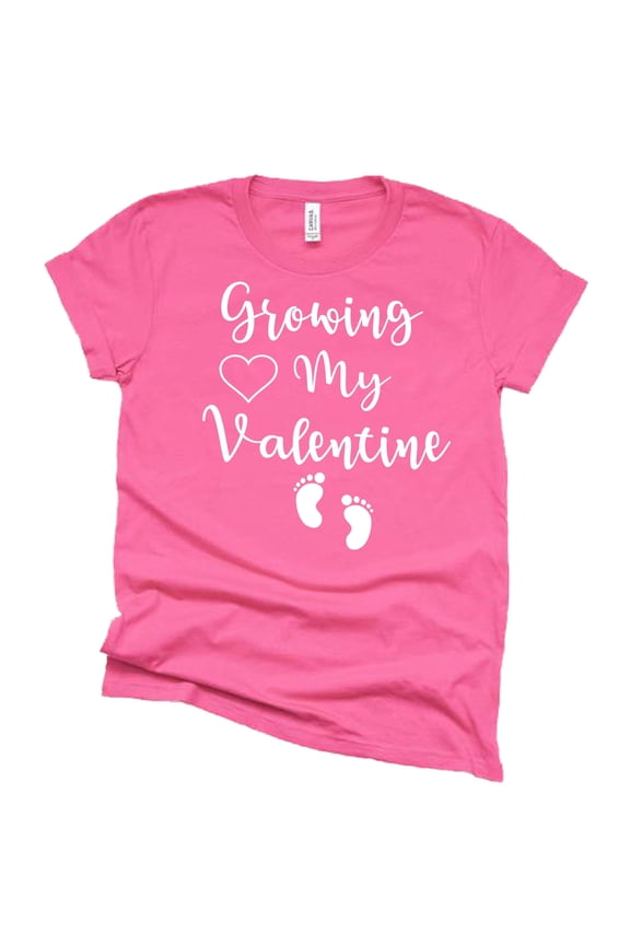 Growing My Valentine Valentines Day Pregnant Pregnancy Announcement Shirt (Dark Pink, X Large)
