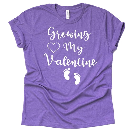 Growing My Valentine Valentines Day Pregnant Pregnancy Announcement Shirt (Purple, Medium)