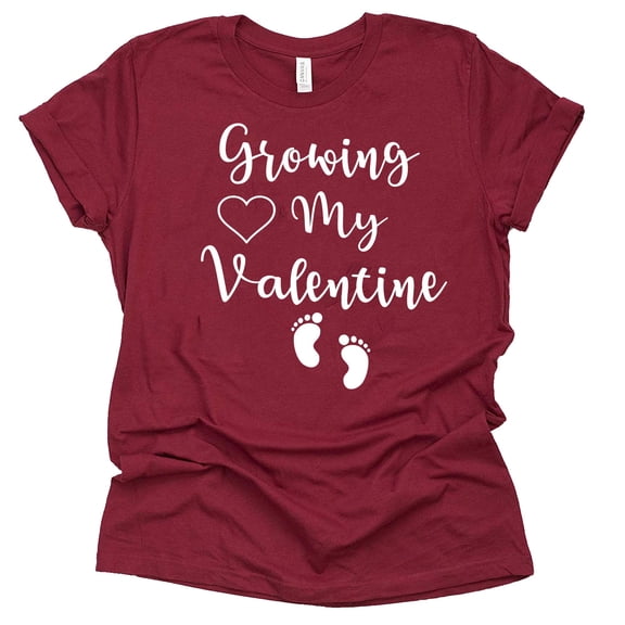 Growing My Valentine Valentines Day Pregnant Pregnancy Announcement Shirt (Raspberry, Large)